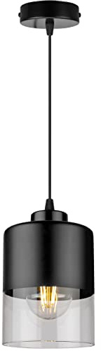 Light-Home Rome Lampenschirm Hängelampe Hängeleuchte - Deckenlampe Industrial für Wohnzimmer Schlafzimmer und Esszimmer - Pendelleuchte Glas mit Metall - 1-Flammig - Schwarz