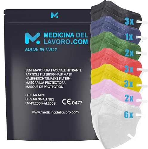 20 FFP2/KN95 Maske Bunt Mix CE Zertifiziert Kleine Größe Small, Medizinische Mask mit 4 Lagige Masken, Partikelschutzmaske, Atemschutzmaske mit Hoher BFE-Filtereffizienz≥94 | 20 Stück - Made in Italy