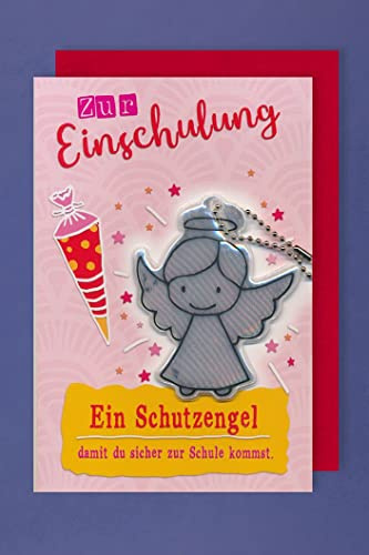 Einschulung Karte Grußkarte Schulstart Applikation Schutzengel 16x11cm