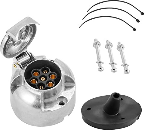SPARKMOTO 12V Étanche Prise pour Remorque 7 Broches Métal,Prise Attelage 7 Broches Femelle en Métal,avec Protection étanche Joint arrière pour Prise, Adaptateur Prise d'attelage en Aluminium(SKM07S)