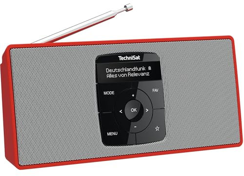 TechniSat DIGITRADIO 2 S - Tragbares DAB Stereo-Radio mit Akku (DAB+, UKW, Bluetooth Audiostreaming, OLED Display, Kopfhöreranschluss, Stereo 2 W RMS) rot/silber