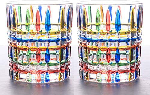 CHENGXINWENHUA 2pcs Murano Style Glass Venetian Art Glass Cups Hand Colored Italian Glassware (stripe)
