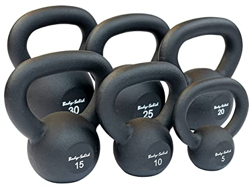 Body-Solid Matte Black Powder Coat Kettlebell Set (KBRS105) with Kettle Grip Handle, Perfect Kettlebells for Weight Training and Core Workout Exercise Equipment, 5-30 lbs.