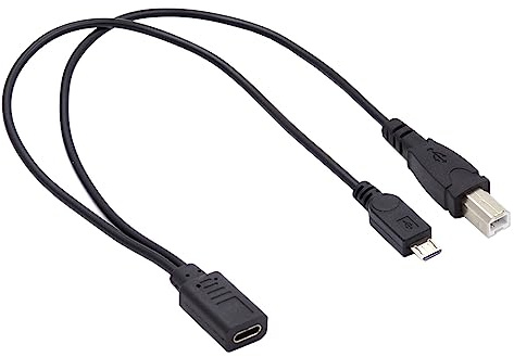 cablecc Câble d'extension de charge 32 AWG femelle USB-C vers USB 2.0 de type B et micro USB mâle Noir