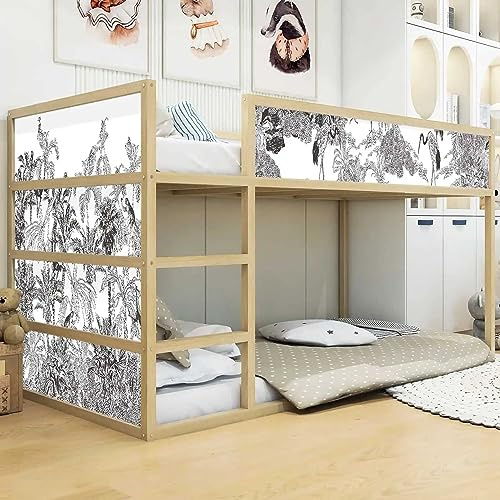 WANDKIND Aufkleber für IKEA KURA Kinderbett Hochbett Klebefolie Möbelfolie Sticker Kinderzimmer Dschungel schwarz weiß (Möbel nicht inklusive) IKB509 (2 Sticker Set)