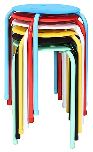 RELAX4LIFE Sgabelli Impilabili 6 Pezzi, Sgabelli Leggeri con Telaio in Metallo e Seduta in Plastica per Casa Scuola Aula, Sgabelli Rotondi Multiuso per Bambini Adulti (Colori Assortiti)