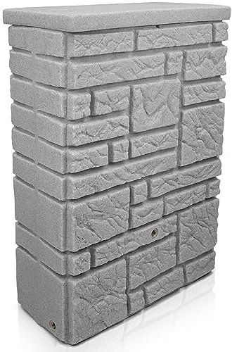 YourCasa Regentonne 300 Liter [StoneRain] mit Metallgewinde und Deckel in Steinoptik - Regenfass Frostsicher aus Kunststoff - Regenwassertonne - Regenwassertank Garten Wassertank Regensammler (Grau)