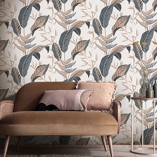 Erismann 10332-15 Elle Papier peint non-tissé Motif feuilles tropicales Blanc/noir/doré métallisé