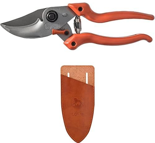 Original LÖWE Set bestehend aus Bypass Gartenschere 9.104 zum Schneiden von Pflanzen, Rosen oder Schnittblumen & Klingenschutz und Holster 9808 zum Schutz beim Tragen am Körper vor Verletzungen