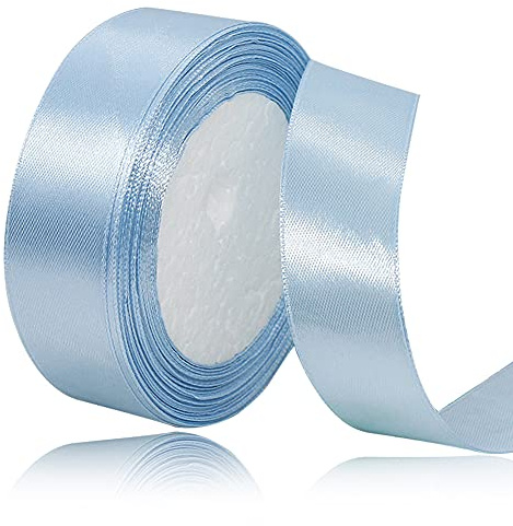 XMASOLD Satinband, 22 meter ljusblå, 25 mm brett presentband för presentförpackning, gör-det-själv-hantverk, buketter, sömnadsprojekt, rosetttillverkning, födelsedags- och bröllopsdekorationer