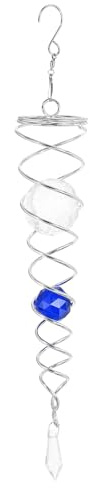 PATIKIL 13 Spiralförmige Kugel Edelstahl Wind Stabilisator mit 2 Glas Kugeln Prisma und Hänge Drehhaken für Innen Außen Garten Dekoration Blau