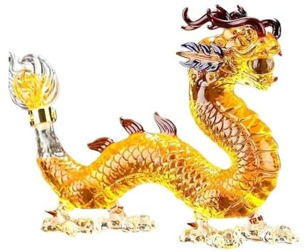 YUZDNM Statue Skulptur - Dekanter Mit Chinesischem Sternzeichen, Orientalischer Drache, Bleifreie Glas-Whisky-Flasche 1000 Ml, Handgefertigt, Festival-Tischdekoration, Wein-Tequila-Geschenk