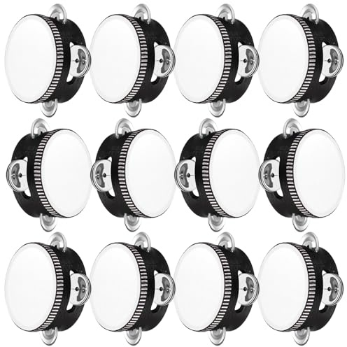 Lukmaa Hochzeits-Tamburin-Trommel für Erwachsene, Handschlagzeug, Geschenk, Holz, Metall, Schellen, musikalisches pädagogisches Schlagzeug, Instrument für Kirche, Hochzeit, Party, Spiele, Schwarz,