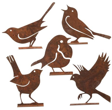 Kisangel Metall Vogel Figuren 5 Stücke Rostigen Vögel Dekorationen Garten Ornamente Für Outdoor Decor