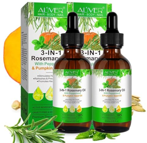 P-Beauty 2x Olio 3in1 per Capelli, Ciglia e Sopracciglia, con Rosmarino, Menta e Semi di Zucca 60ml – Per Capelli Lucenti e Ciglia Folte, Cura del Cuoio Capelluto