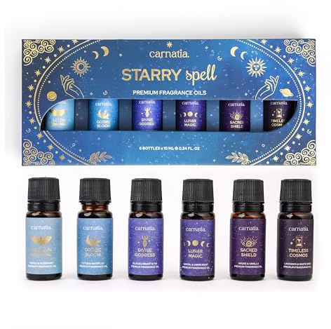 Carnatia Starry Spell Fragrance Oil Set – 6 Magical & Calming Aromatherapy Blends for Stress Relief, Relaxation & Emotional Wellness | Mystical Fragrance Oils for Diffusers, Massage & Meditation