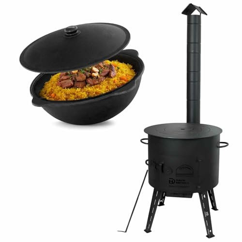 4BIG.fun Utschak Ø44 Uchag 2 mm acciaio 16 l Kazan Wok stufato Utschag Учаг anello adattatore forno da campeggio Kaзan piastra cottura Kazan focolare cucina esterna forno barbecue gulasch cannone in