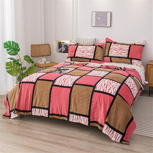 Hixingo Plaid Couverture Polaire en Flanelle Jeté de Canapé Plaid Patchwork Couverture lit Epaisse Douce et Chaude Couverture de Canapé, Convient à Toutes Les Saisons (Rose Chameau,200x230cm)