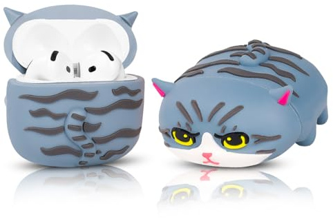 LEWOTE Compatibile con Apple AirPods 4 custodia protettiva divertente con simpatico cartone animato cover con portachiavi [serie PAPA] (gatto blu)