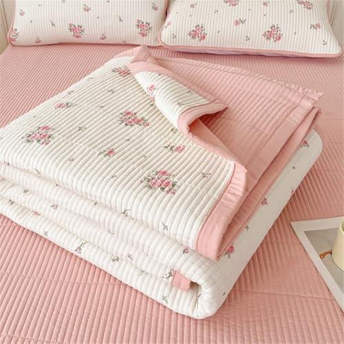 Morbuy Tagesdecken Bettüberwurf Modern, Tagesdecke Set mit 2 Kissenbezug, Bedspreads Überwurfdecke Gesteppt Leichte Steppdecke Weiche für Doppelbett Einselbetten (150x200cm,rosa Blume)