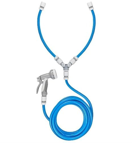 Hot and Cold with Valves Dog Shower Kit Blue - 5M Garden Hose, Hose connectors, a Multi-Outlet Hose Gun with Various Spray Patterns - Ensuring Your pet Stays Clean and Comfortable