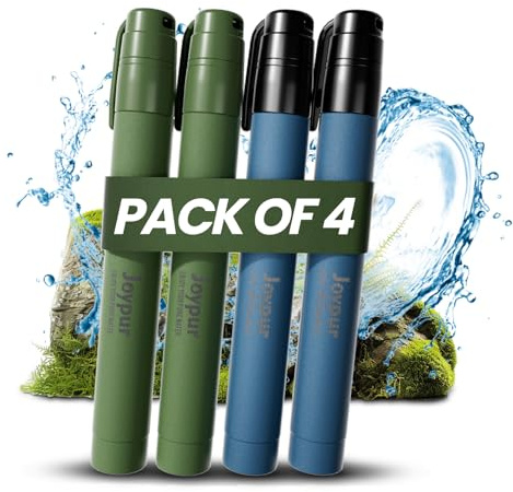 Portable Water Filter Straw Survival, Essential Camping & Hiking Gear, Water Purification Straw for Travel, Biking and Emergency Preparedness (4 Pack, 2Blue+2Green)