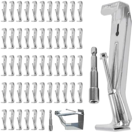 Joselin 50-Pack Ganci per Grondaie Nascosti da 5 Pollici con Clip per Grondaie A Vite Rapida Preinserite - Ganci per Grondaie per Stile K da 5 Pollici