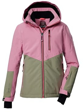 killtec Bambine e ragazze Giacca da sci/giacca funzionale con cappuccio e paraneve KSW 207 GRLS SKI JCKT, hell himbeere/sage, 152, 43561-000