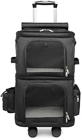 Sac de transport pour animaux de compagnie avec roues - Sac d'extérieur portable - Poussettes pour chat - Double couche - Poussette pour animal domestique - Chariot à côtés souples pour 2 chats,