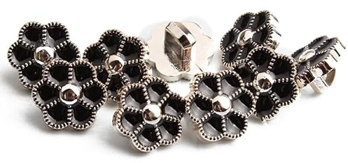 10 edle Kunststoffknöpfe 11mm (1,1cm), mit Emaille, schwarz-weiß Blume Ösenknöpfe - zum nähen, annähen aufnähen Basteln und Dekorieren