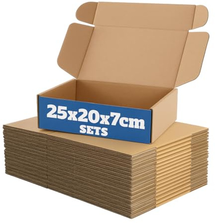 MBC 5-er Versandkarton klein 25x20x7cm, DHL Päckchen Größe S geringes Porto – besonders gut geeignet für Warensendung und Retouren, einfach zu falten, Platzsparende Kartons