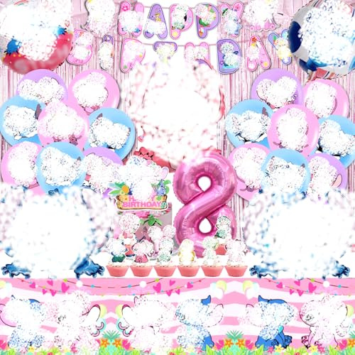52pcs Lil Und Stitc Geburtstagseko, Stitc Geburtstag deko 8 Jahre, Stitc Party Deko Set, Stitc Deko Geburtstag, Stitc Tortendeko, Luftballon, Stitc Kuchen Deko, Tischdecke fur Kindergeburtstag