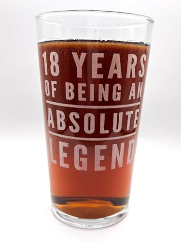 18th Birthday Gift for Boys, Men, Beer Glass Pint, 18 years of being an absolute Legend, Christmas, Birthday 18th Birthday Ideas for Men - Novelty and Funny 18th Birthday Gifts
