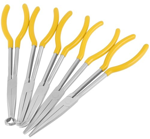 CHUENHEI Lot de 5 pinces à bec long 280 mm, pince longue courbée 45 degrés et 90 ° pour la fabrication de bijoux, le pliage de fils, la forme, la coupe