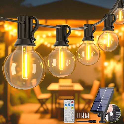 Solar Festoon Lights Outdoor 10m – USB & Solar String Lights with 20+2 LED Globe Bulbs, Waterproof Festoon Lights, Shatterproof, Remote Control, Patio, Pergola & Garden Decor