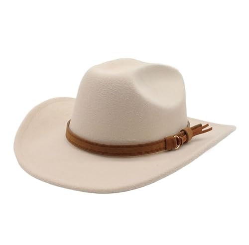 Cowboyhut Winter Herbst Herren Western Damen Cowboyhut for Gentleman Lady Cowgirl Jazz Hut breite Krempe Filzhut für Damen & Herren(Beige)