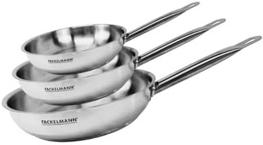 Fackelmann 9437650 Set de 3 poêles 20 24 et 28 cm en inox, Poêle de cuisson, Poêle tous feux, Poêle induction, Poêle sans PFAS, Manche inox, Manche riveté, Acier inoxydable 18/8, Inox, 20 24 et 28 cm