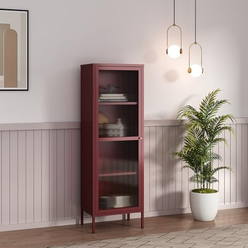 [en.casa] Armadio a Vetrata 4 Scomparti 150x50x35 cm in Acciaio Rosso Vino