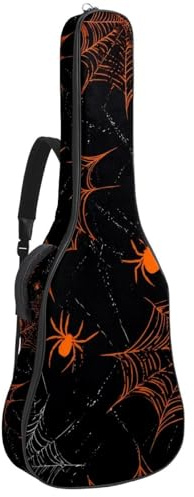 Gitarrentasche in voller Größe, wasserdichte Gitarren-Abdeckung, Tragetasche für akustische klassische E-Gitarren, Halloween-Spinnennetz, schwarzer Hintergrund, Mehrfarbig 02, 42.9x16.9x4.7 in