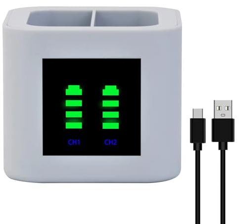 Dubbel batteriladdningsstation med dubbel port (USB-C) – kompatibel med ring spotlight cam, video dörrklocka 2/3/4/3 Plus, snabbladdare, intelligenta skyddsfunktioner