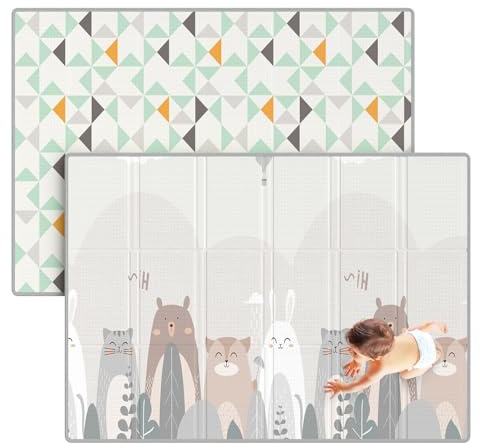 Julrrimg 200x130 Tappeto da Gioco Pieghevole, Impermeabile Tappetone Pieghevole per Bambini, Neonati Reversibile e Non Tossico Tappeti Bambini Gioco con Borsa di Trasporto
