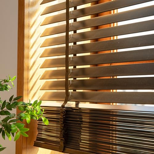 Anpassbare Holzjalousie Fenster – 50mm Lamellen Rollo Massivholz mit Blickschutz, inkl. Montageset (Breite 10-180cm) für Schlafen/Küche/Wohnzimmer Jalousie Holz