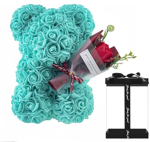 Uteruik Oso de Peluche con Flores y Rosas Artificiales, con Ramo de Rosas, para Mujeres, Novias, niñas, Madres, Abuelas y Padres (#A)