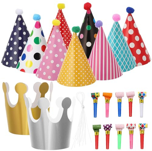 Kichvoe 21 Chapeaux Coniques avec Sifflets Colorés pour Fête D'anniversaire - Couronnes en Papier à Sifflets - Accessoires de Fête Amusants pour Des Fêtes Mémorables