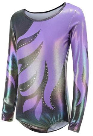 Generico Maglia da danza danza balletto palestra body classico lucido elastico per ragazze a Maniche/Manica lunghe girocollo per ballerina
