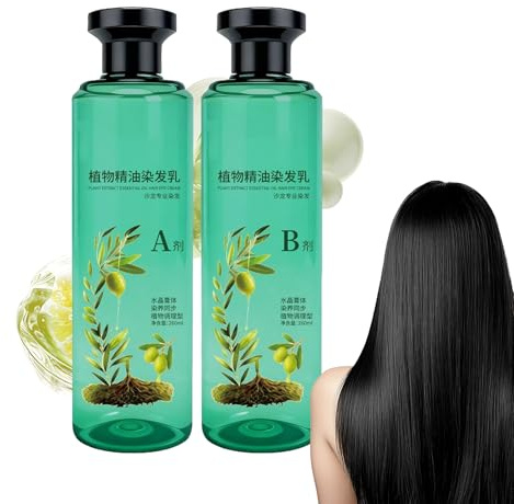 Pruojhw Lot de 2 teintures capillaires pour femmes - 260 ml - Huile végétale naturelle - Crème réparatrice - Pour couvrir les cheveux blancs - Pour homme et femme - Coiffeur et à la maison