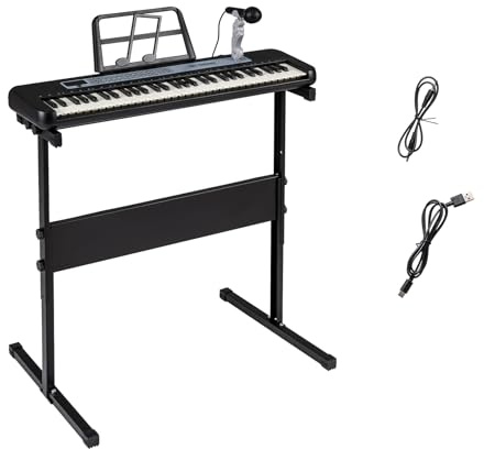 KOMFOTTEU Tastiera elettronica per bambini di 3 anni+, microfono e leggio, pianoforte digitale 61 tasti con supporto regolabile, pianoforte elettronico, 200 toni e ritmi, 20 demo (nero)