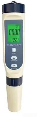 Tester digitale 5 in 1 per la qualità dell'acqua con display LCD: pH, salinità e misuratore per piscina, acquario, acqua potabile e Co
