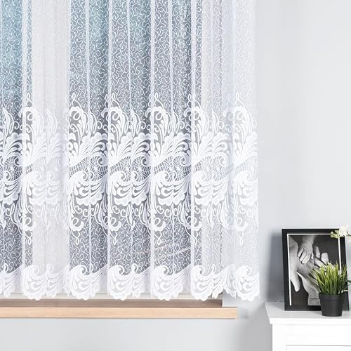 Gardinen Vorhangen Weiß Jacquard 300x160 cm (BxH) Setsuna Gardine Mit Kräuselband 1:2 – Fertiggardine Für Küche Wohnzimmer & Schlafzimmer Lichtdurchlässig Und Elegant