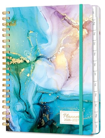 Lonely Oak A5 Academic Diary 2026-2027 Week to View, Daily Weekly Planner | 13 Months Spiral School Year Monthly Calendar Diary from Jul.2026 to Jul.2027 6.18 x 8.5(Cyan Marble)
